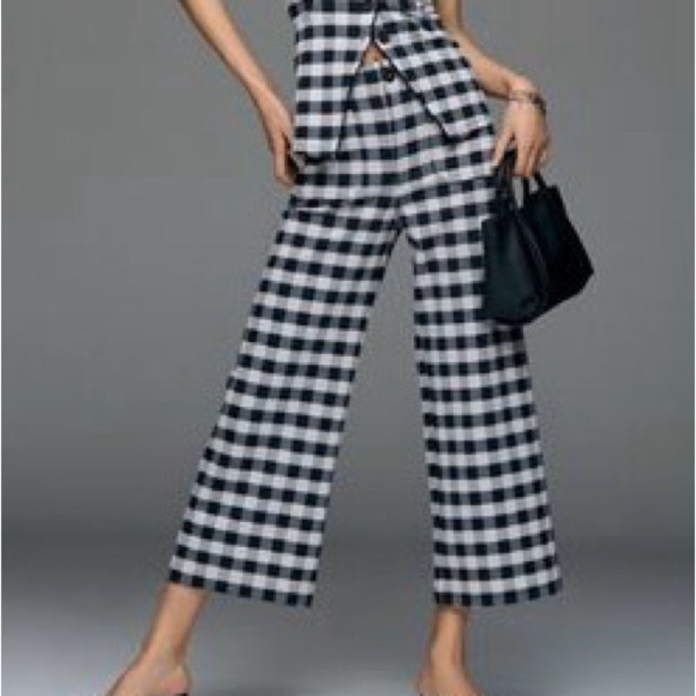 Anthropologie Black & White Gingham Wide-Leg Pants